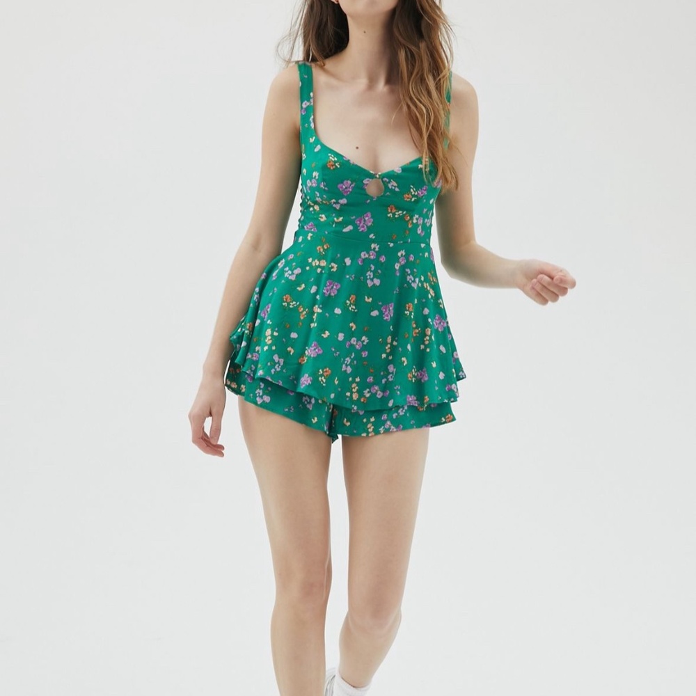Urban outfitters green floral cutout romper
